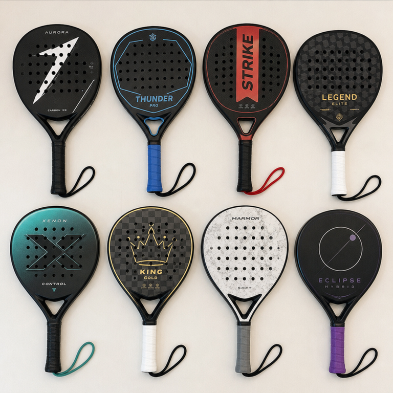 Custom padel rackets in different colors and designs